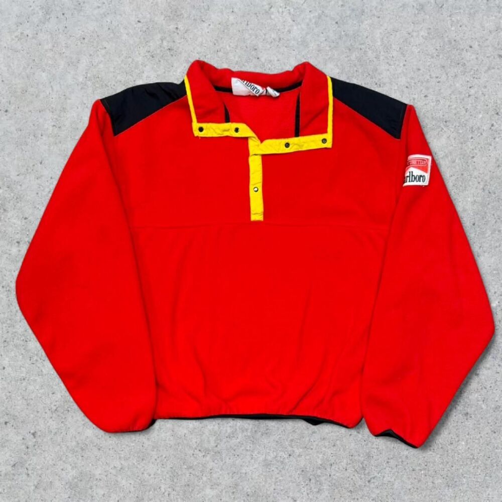 Vintage 90’s Marlboro Cigarettes Fleece Pullover Polo Sweatshirt